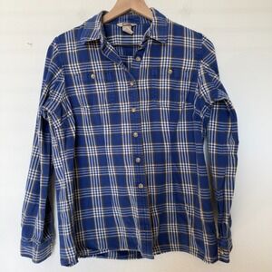 Duluth Trading Women Flannel Button Up Shirt Top Small Blue Gorpcore Cabin Outdo